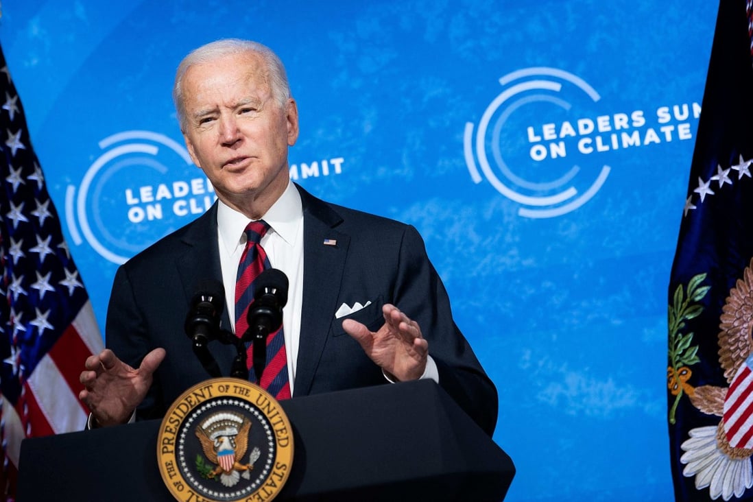 US President Joe Biden speaks during the virtual Leaders Summit on Climate from the East Room of the White House on April 22. Photo: AFP