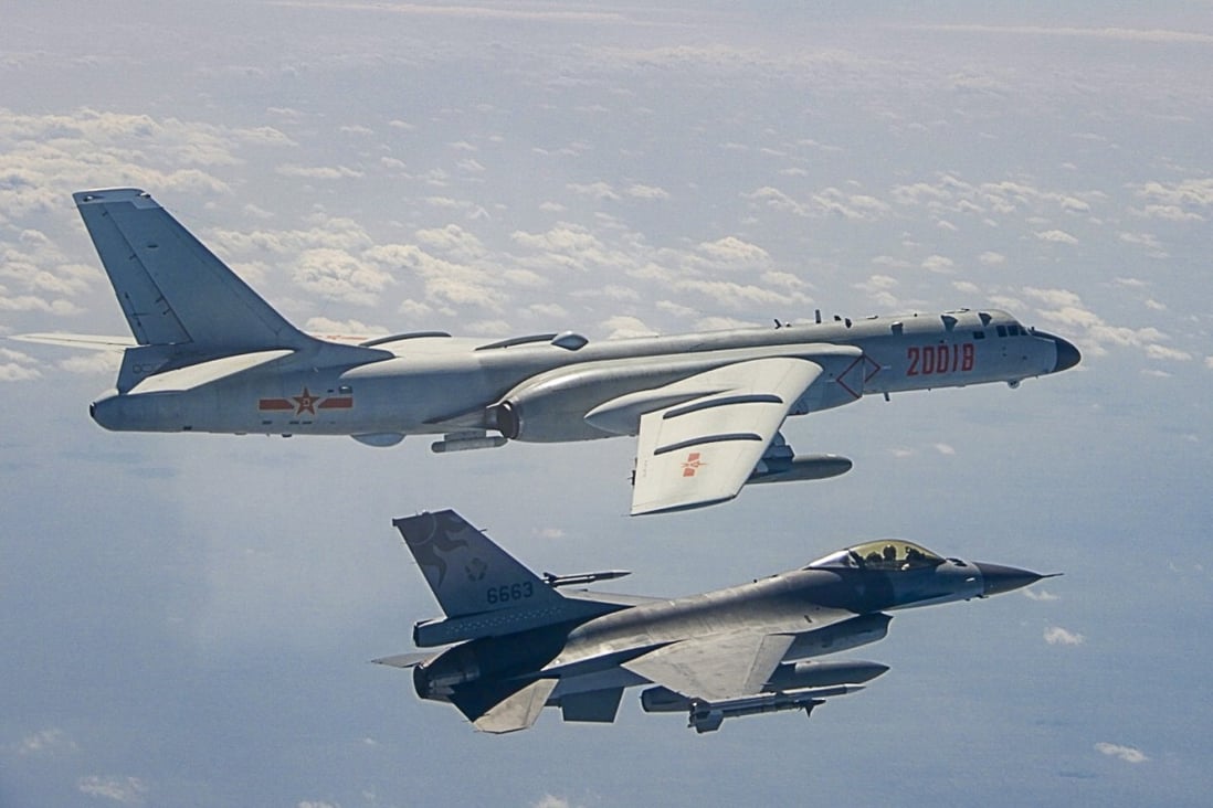 A Taiwanese fighter jet shadows a PLA bomber over the Taiwan Strait. Photo: Handout