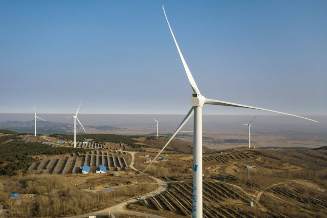 Wind turbines and solar panels near Fuxin, in China’s northeastern Liaoning province, on November 16, 2020. Photo: Bloomberg