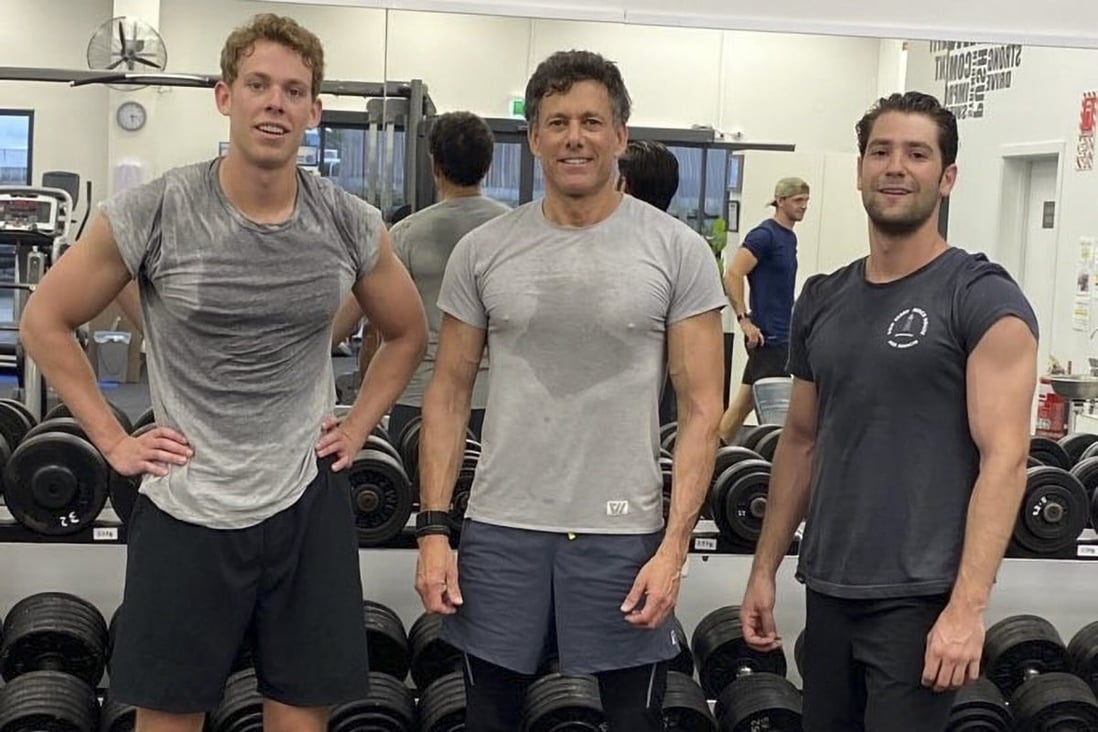 Strauss Zelnick maintains 8 per cent body fat at 63 years old. Zelnick (centre) with his son Lucas (left) and Xander Chase. 