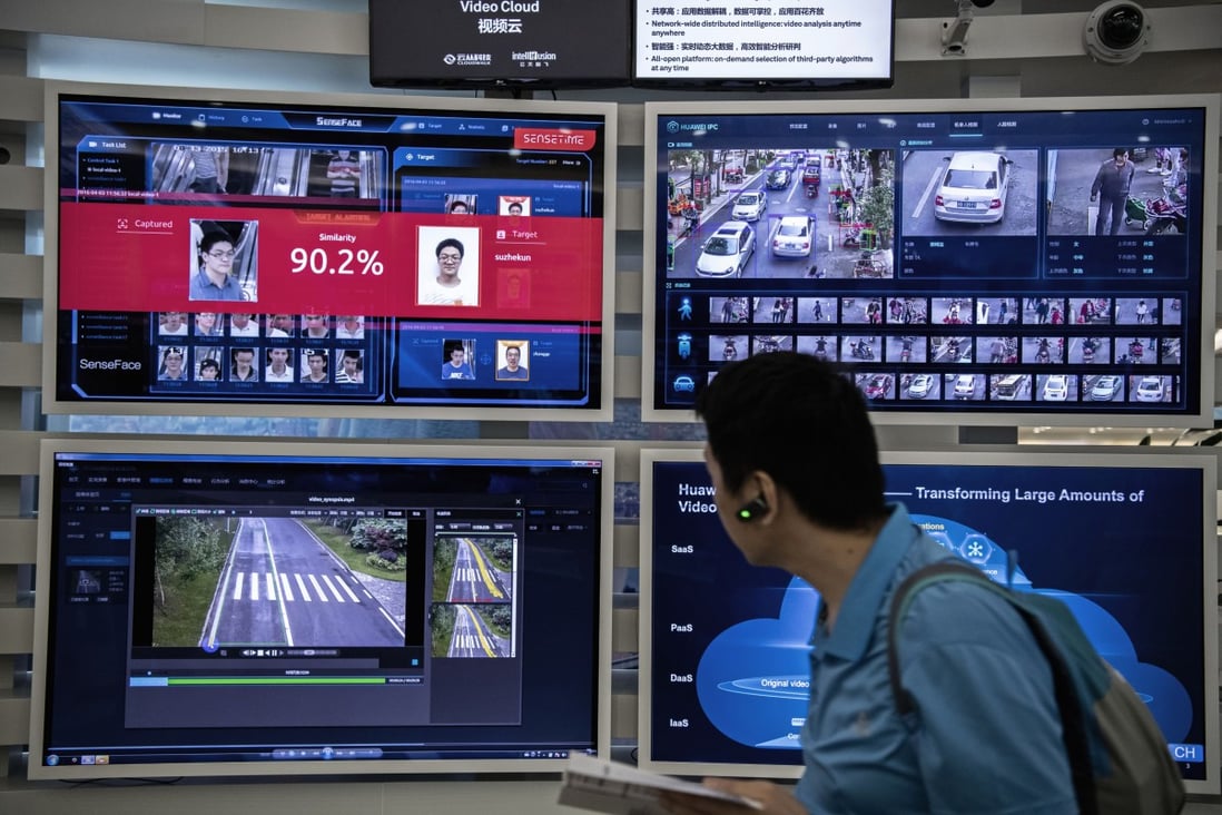A facial recognition and artificial intelligence display at Huawei’s Bantian campus on April 26, 2019 in Shenzhen. Photo: Getty Images