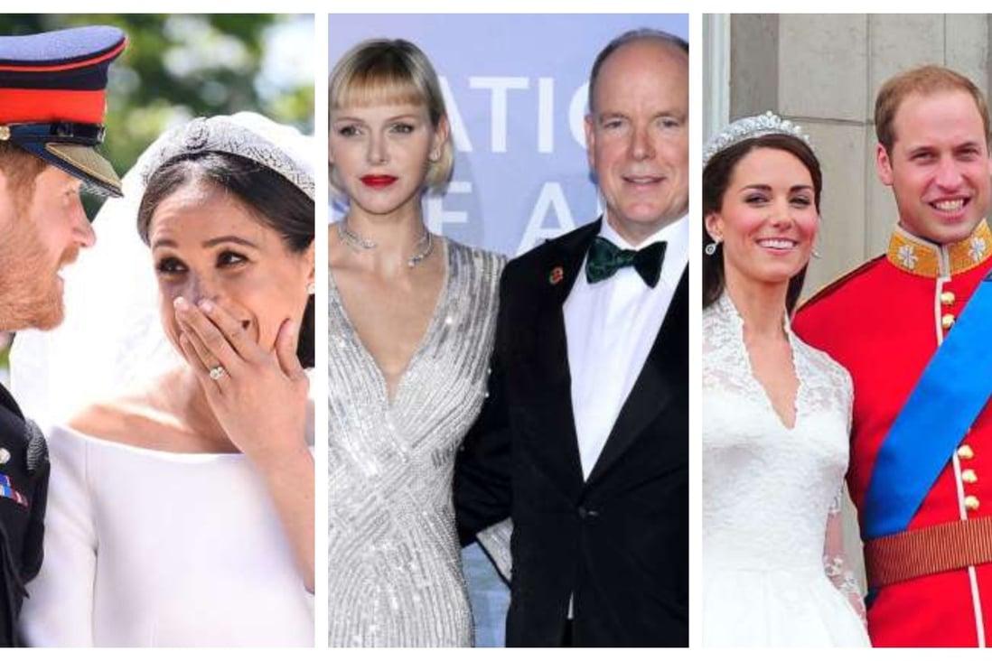 From left, Meghan Markle, Charlene Wittstock and Kate Middleton are just three “commoners” who married into royalty. Photo: Bang Showbiz