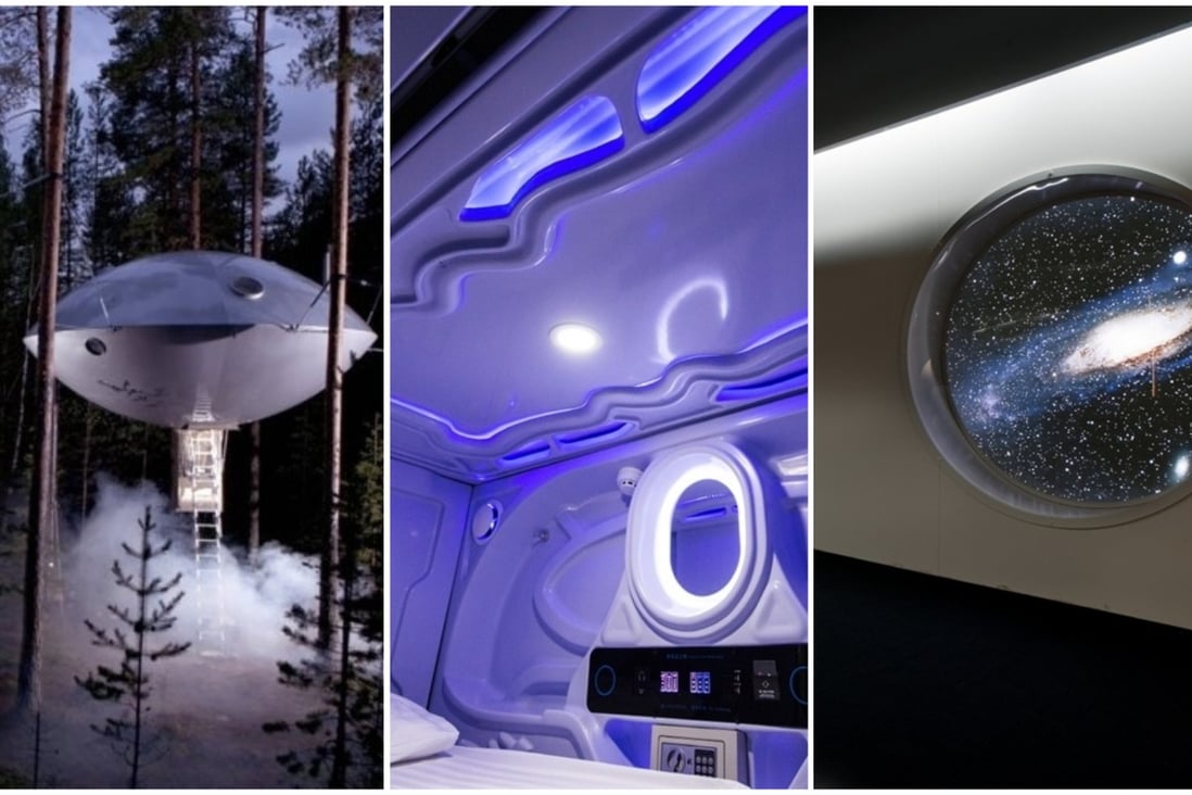 Treehotel in Harads, Sweden; Galaxy Pod Hostel in Reykjavik, Iceland; and Barcelo Sants in Barcelona, Spain: hotels ideal for Earth dwellers with a yearning for space. Photo: Booking.com