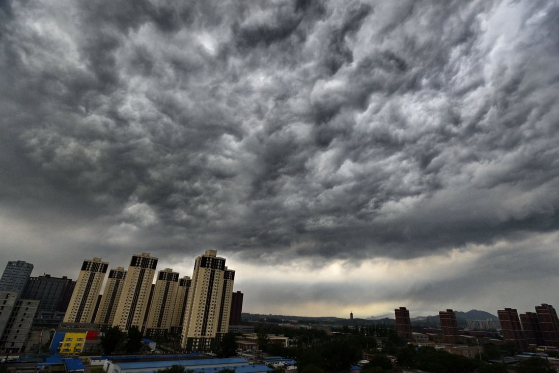 Dark clouds over the Shijingshan district of Beijing, China. Photo: Xinhua