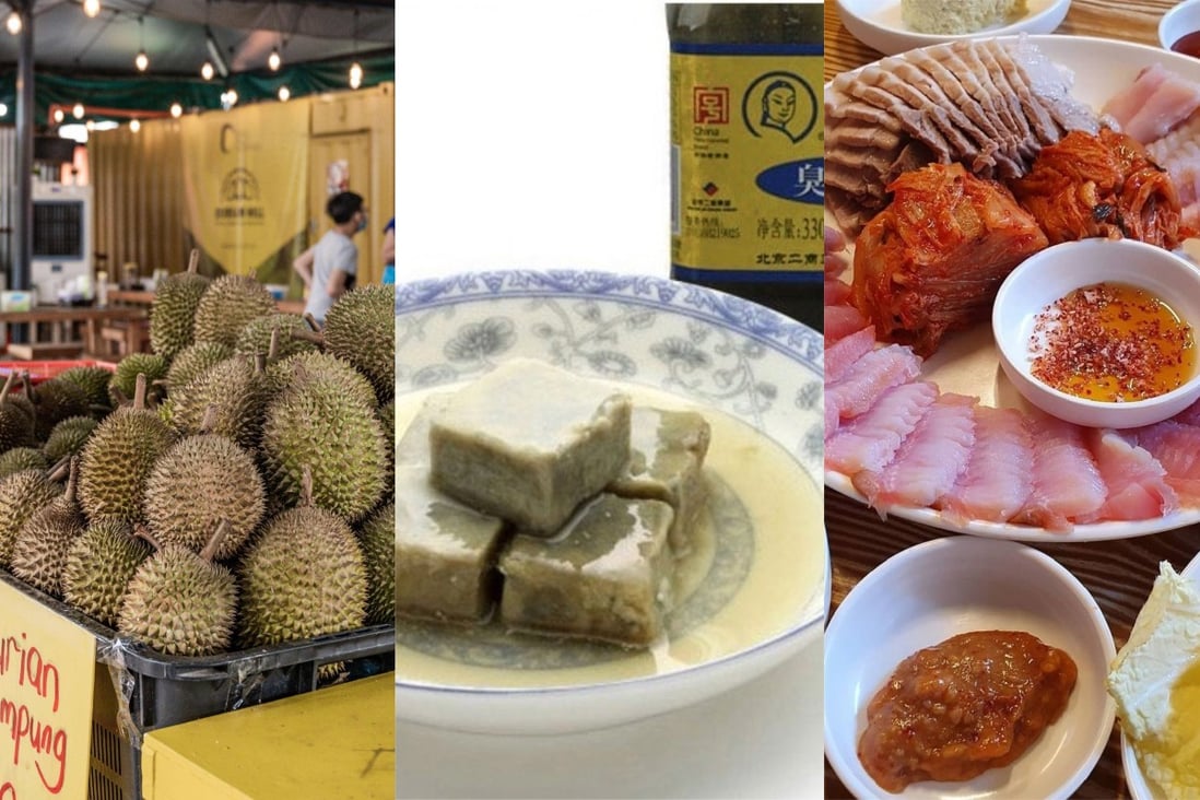 Durian, stinky tofu and hongeo-hoe. Photos: AFP, @hong33775997/Twitter, @steve_jaehoon/Instagram