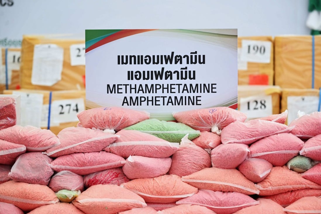 Methamphetamine pills known locally as “ya ba” on display in Thailand in 2020 to mark the United Nations’ “International Day against Drug Abuse and Illicit Trafficking”. Photo: AFP