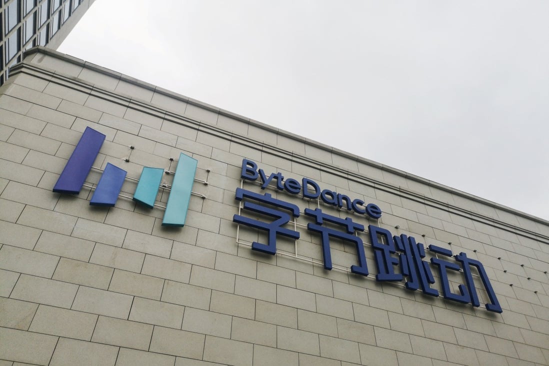 A Bytedance sign is seen on the facade of its headquarters in Beijing. Photo: Reuters