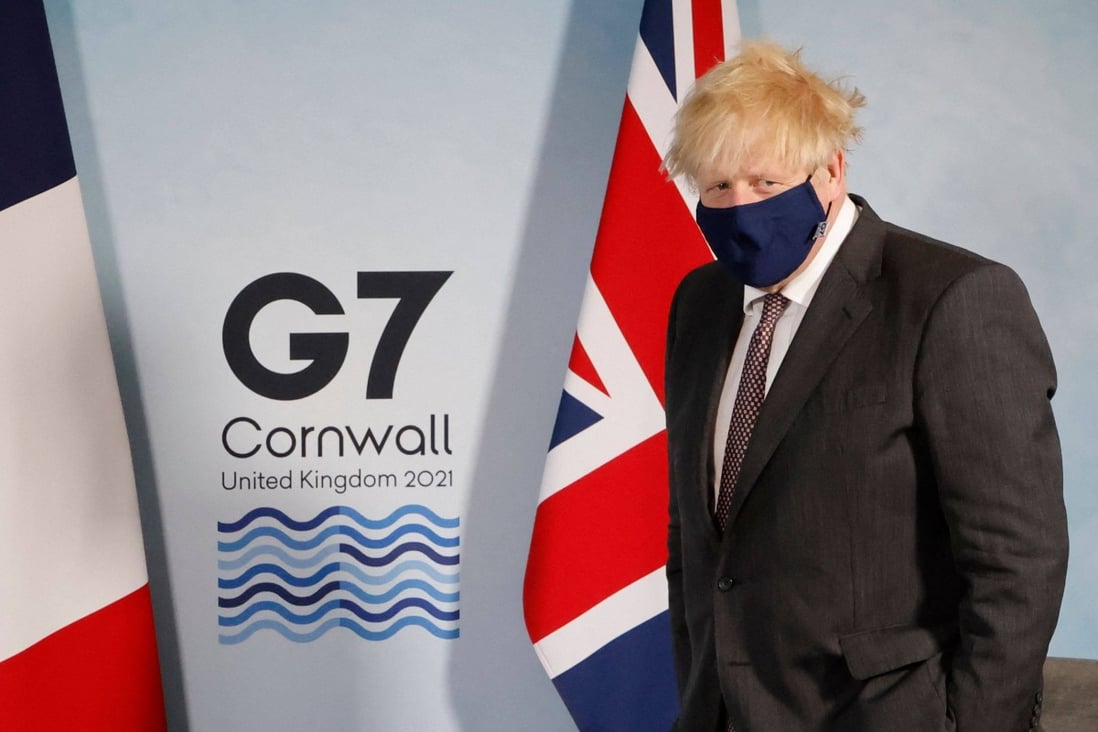 Britain’s Prime Minister Boris Johnson arrives for a bilateral G7 meeting in Carbis Bay, Cornwall on June 12. Photo: AFP