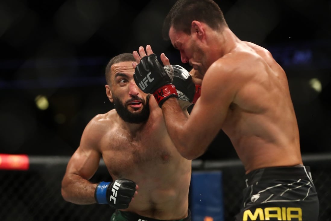 Belal Muhammad lands a punch against Demian Maia at UFC 263. Photos: USA TODAY Sports