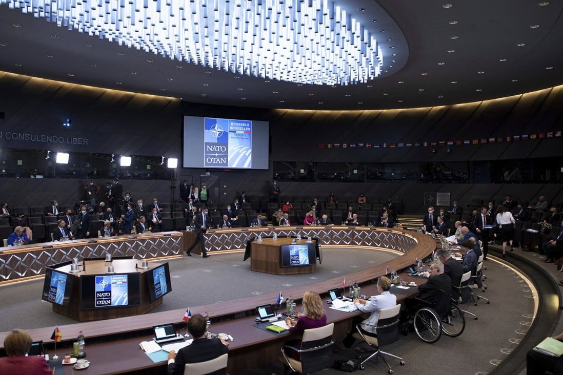 Nato leaders at a plenary session at the North Atlantic Treaty Organization headquarters in Brussels on Monday.  The 30-nation alliance discussed increasingly tense relations with China as part of its agenda. Photo: AP