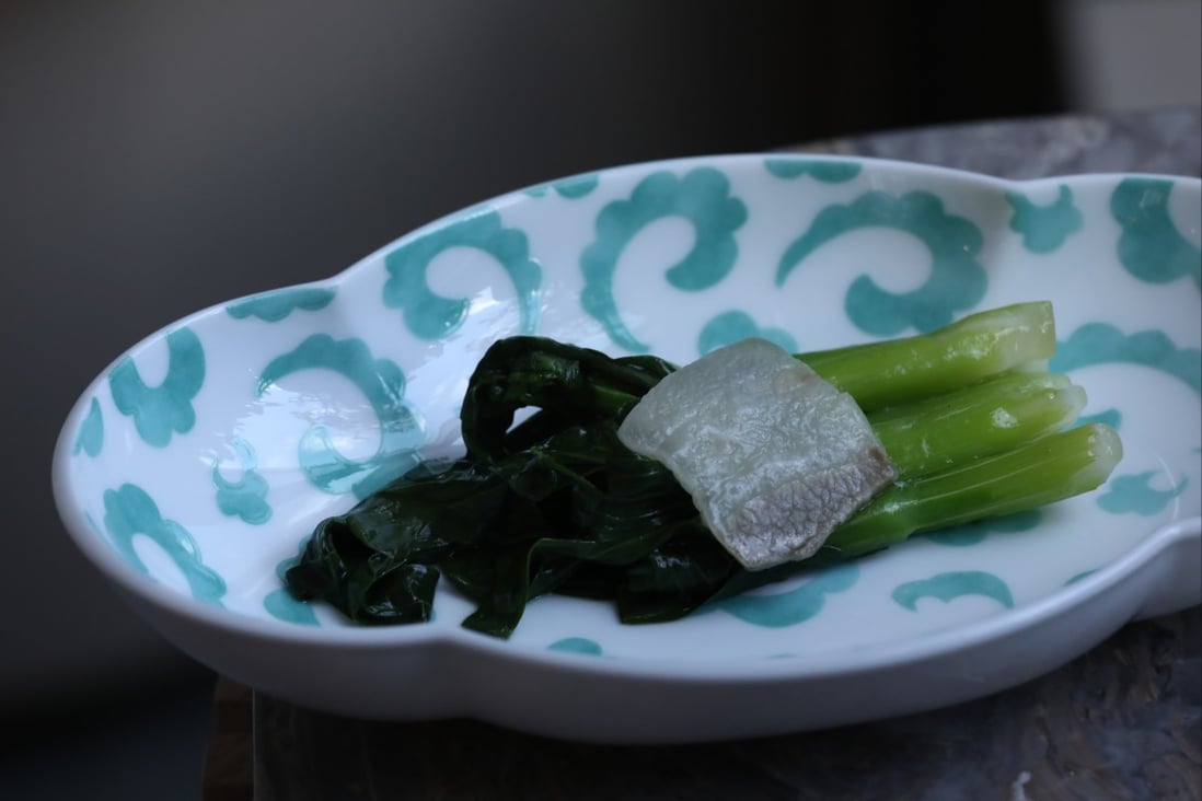 Seasonal vegetable with salted pork from Wing Restaurant in Central, Hong Kong. Photo: Jonathan Wong
