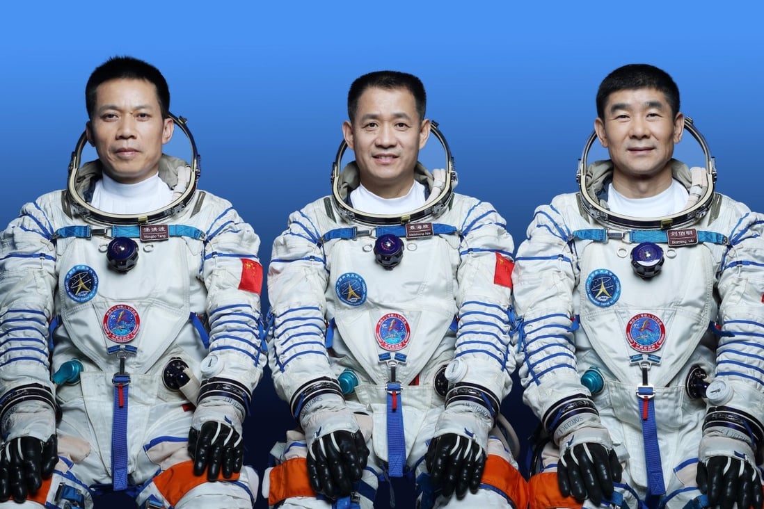 Chinese astronauts (from left) Tang Hongbo, Nie Haisheng, and Liu Boming  are the first crew for China’s space station. Photo: Xinhua