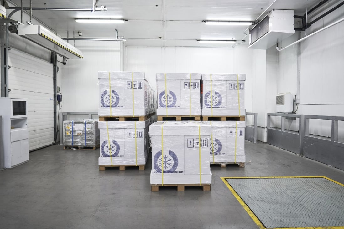 A cold room at the SATS Coolport, a perishable handling centre at Changi Airport in Singapore. Cold storage is on investors' radar, following a pandemic-fuelled explosion in demand for online grocery services and Covid-19 vaccines that have cold-chain requirements. Photo: Bloomberg