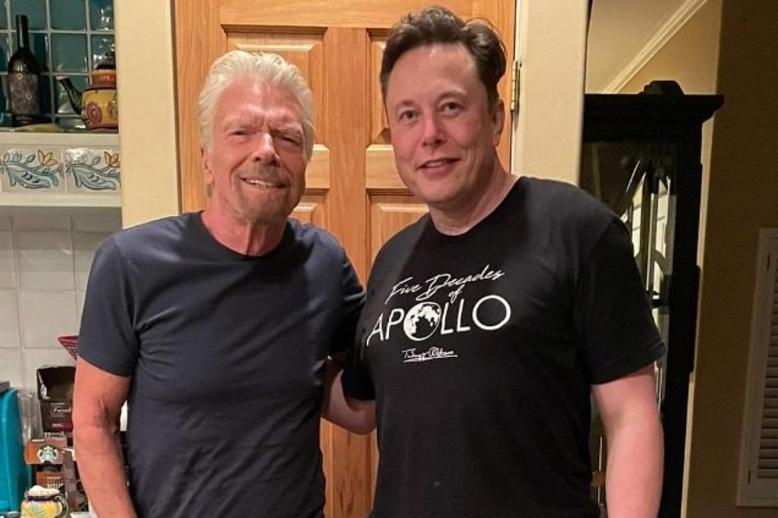 An unlikely friendship? Richard Branson and Elon Musk buddy up before the former takes off into outer space. Photo: @richardbranson/Twitter