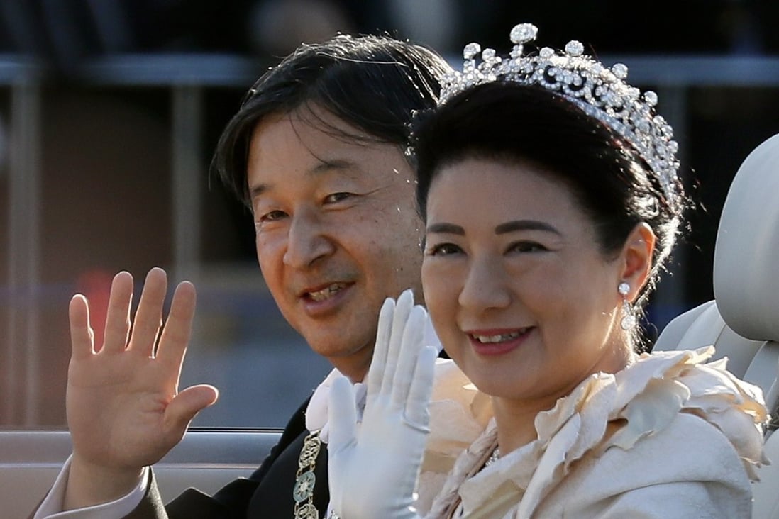 Japan’s Empress Masako and husband Emperor Naruhito wave to well-wishers after his official accession to the Chrysanthemum throne in late 2019, but her usual look is more understated and dominated by pearls. Photo: EPA-EFE