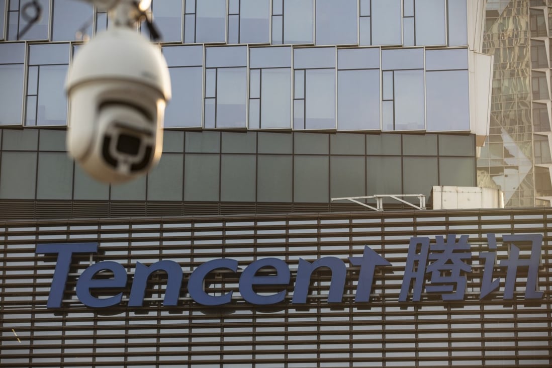 A surveillance camera outside the tech company Tencent Holdings’ headquarters in Shenzhen. China’s antitrust regulators have been targeting Big Tech. Photo: Bloomberg 