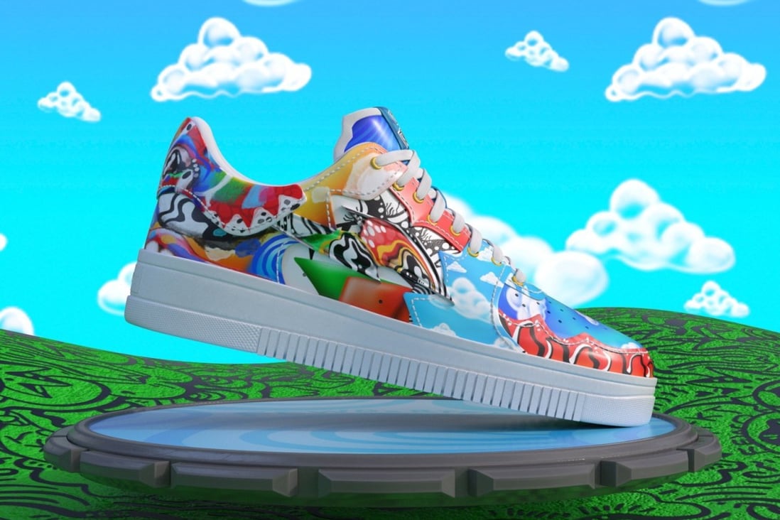 A virtual sneaker made by the digital fashion company RTFKT. It sells limited edition NFTs representing sneakers which can be “worn” in some virtual worlds or on social media via a filter. Photo: Reuters