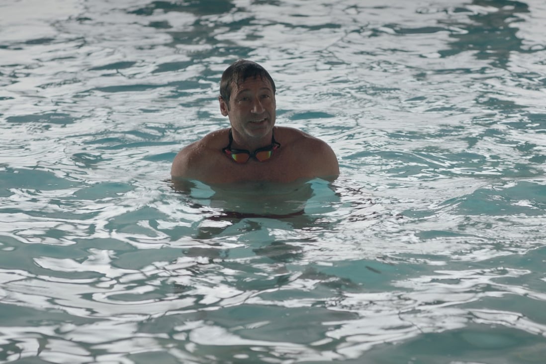 David Duchovny reprised his famous red Speedos scene from the X-Files for his cameo in The Chair. Photo: Netflix