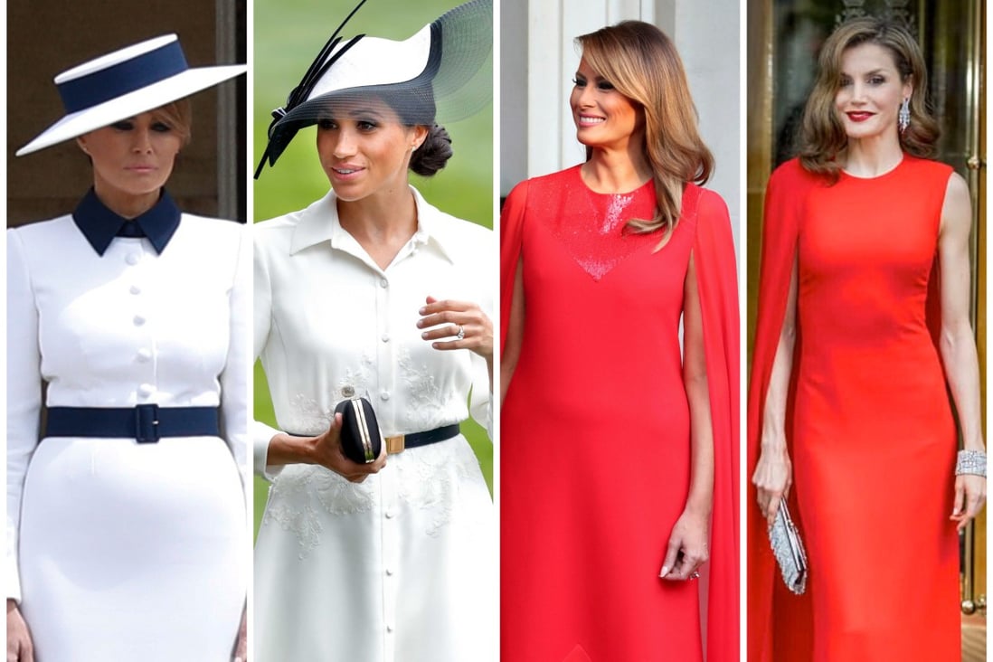 Melania Trump’s royal ensembles: the former US first lady channeled looks from Meghan Markle and Queen Letizia of Spain. Photos: AFP, AP, Getty Images, @KateBennett_DC/Twitter