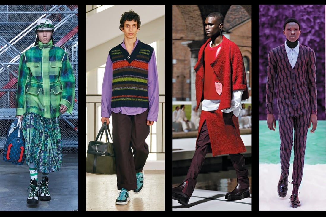 Loose and laid-back is the look of the moment as WFH effects men’s autumn/winter styles. Photos (from left): Louis Vuitton, Hermès, 
Valentino, Prada, Fendi, Tod’s.