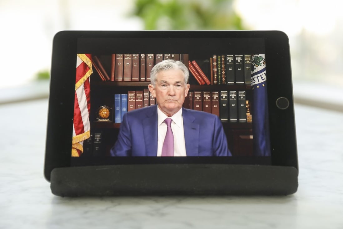 US Fed chair Jerome Powell speaks during the virtual Jackson Hole economic symposium on August 27. Powell said the central bank could begin reducing its monthly bond purchases this year, though it won’t be in a hurry to begin raising interest rates thereafter. Photo: Bloomberg 