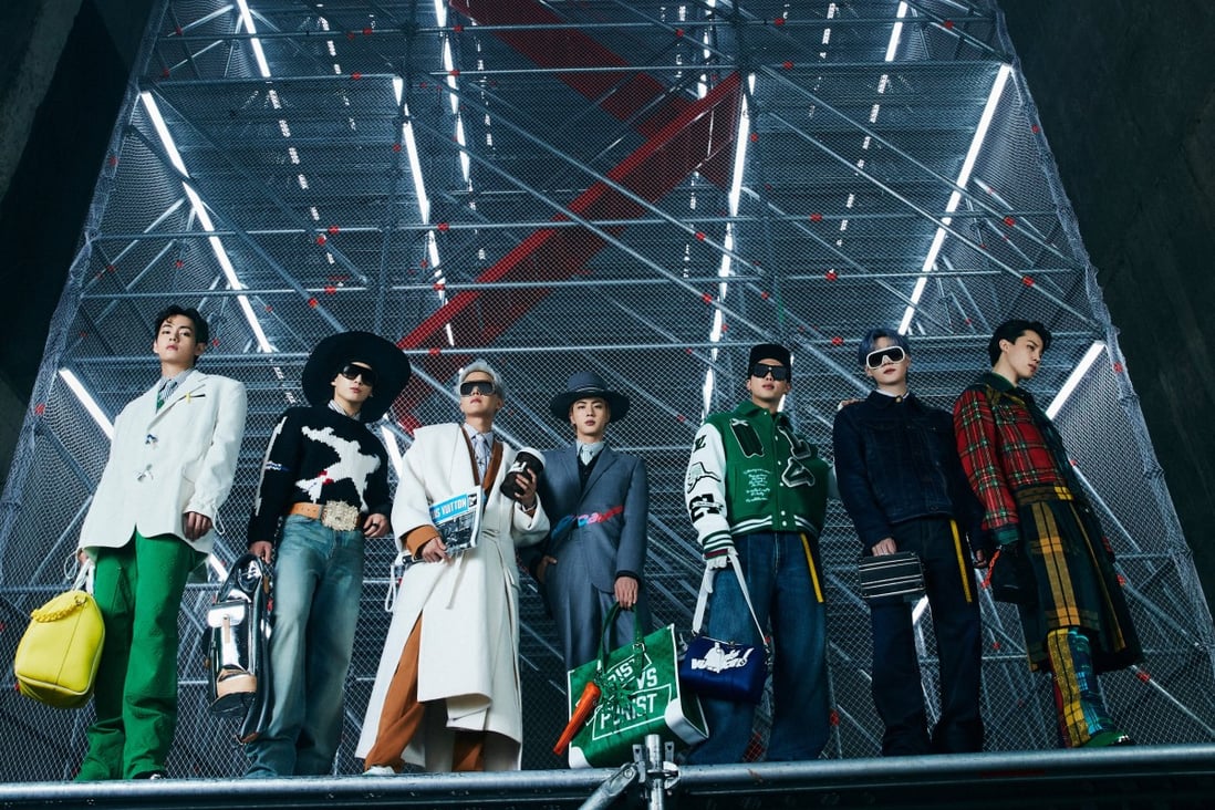 Korean pop superstars BTS model looks from Louis Vuitton’s men’s autumn/winter 2021 collection. BTS fan groups were wiped from the Chinese internet this year, underscoring the risks of companies using celebrities to promote their wares in China. Photo: CWH