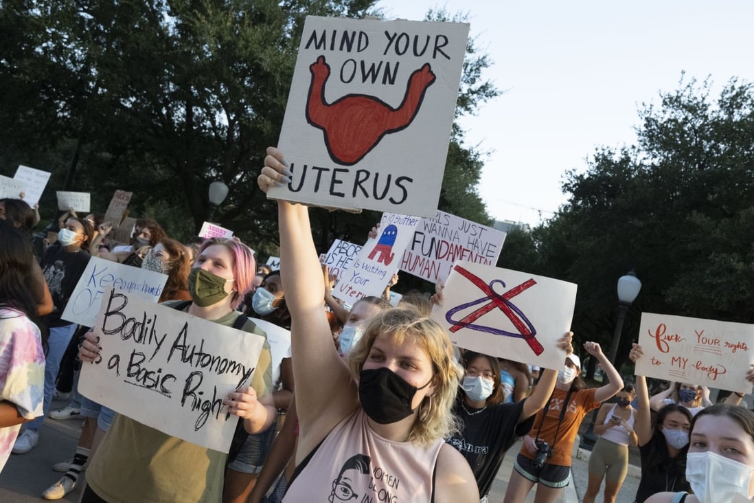 Women of the University of Texas take part in a rally at the Texas Capitol to protest against Governor Greg Abbott’s signing of the nation’s strictest abortion law that makes it a crime to abort a fetus after six weeks, or when a “heartbeat” is detected. Photo:  ZUMA Press Wire/dpa