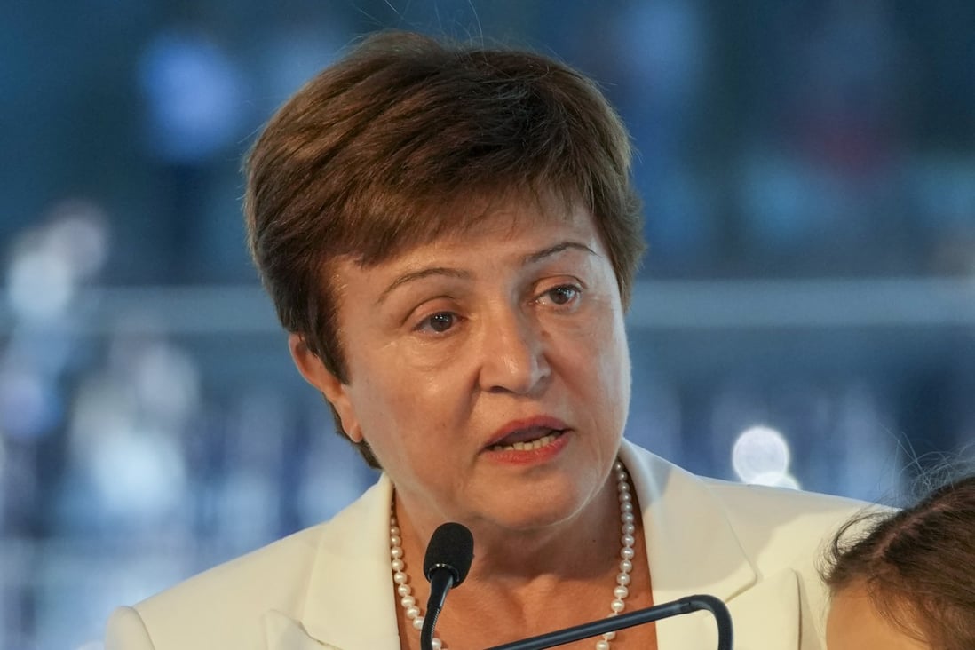IMF managing director Kristalina Georgieva delivers a speech during the opening ceremony for the Floating Office where a high-level dialogue on climate adaptation takes place in Rotterdam, Netherlands, on September 6. Photo: AP