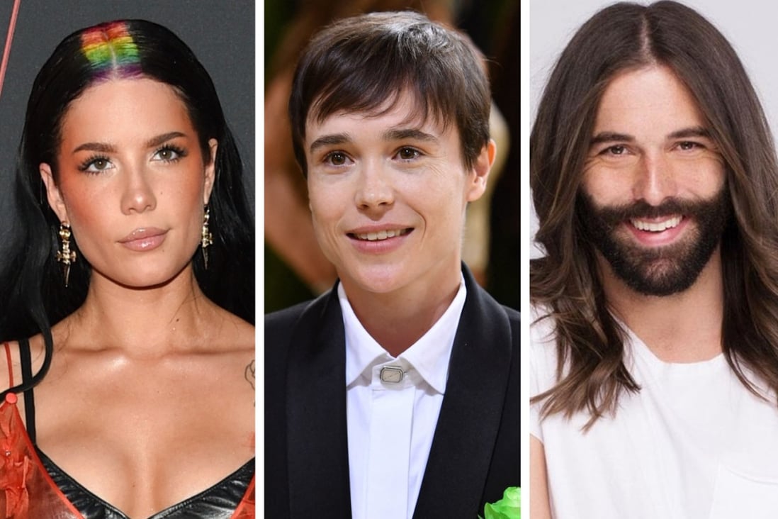 Emma Corrin, Halsey, Elliot Page and Johnathan Van Ness are just a few celebrities who use rolling gender pronouns, although not all of them identify as transgender or nonbinary. Photos: Reuters, AP, AFP, @roxieraeanger/Twitter