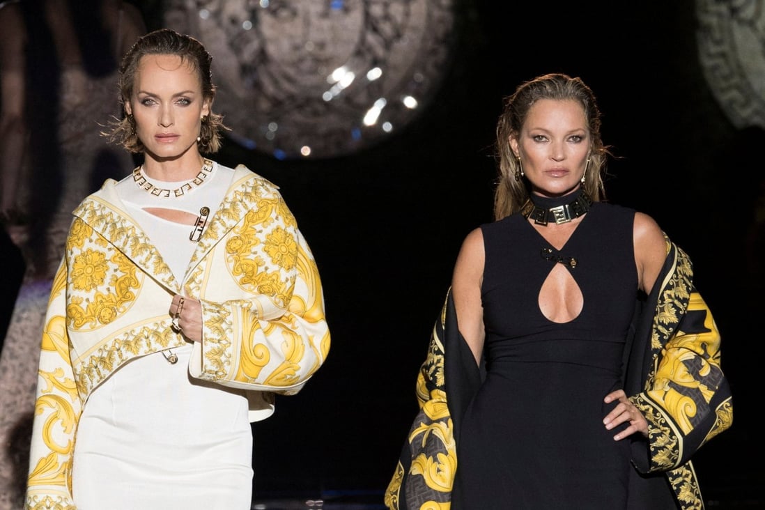 Amber Valletta and Kate Moss present the Versace by Fendi collection during Milan Fashion Week in Milan, Italy, on September 26. Photo: Versace and Fendi/Handout via Reuters