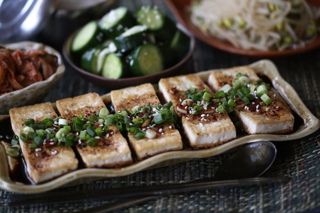 Korean pan-fried bean curd with soy-chilli sauce by Susan Jung. Photo: Jonathan Wong