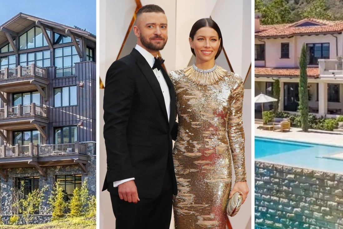 Justin Timberlake and Jessica Biel have several multi-million-dollar houses but are selling their LA mansion to find somewhere quieter and rural for their family to grow up in. Photos: @yellowstoneclub/Instagram, Reuters, realtor.com