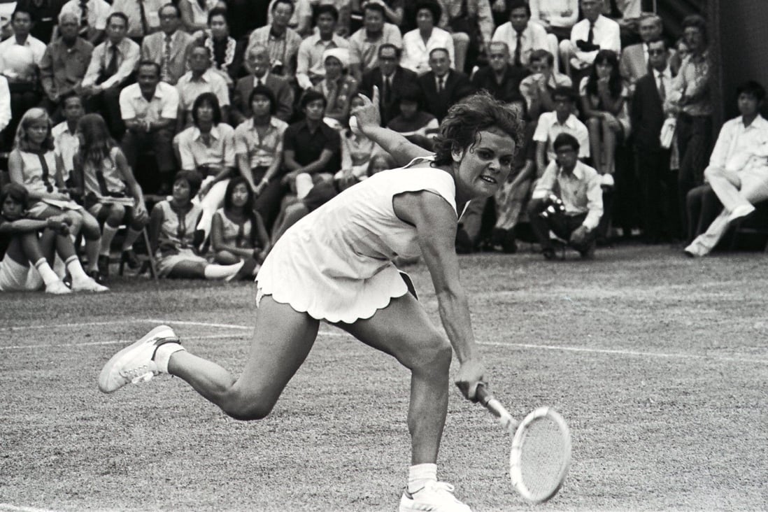 Australian Wimbledon champion Evonne Goolagong plays in the Hong Kong national tennis championships at the Hong Kong Cricket Club in October 1971. Photo: SCMP