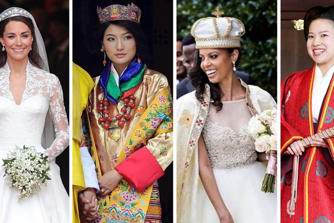 Kate Middleton, Queen Jetsun Pema of Bhutan, Princess Ariana Makonnen of Ethiopia and Princess Ayako of Japan show off different royal wedding looks, from white lacy gowns to bright colourful garments. Photos: EPA, AFP, @TheMochaAngel/Twitter, AP