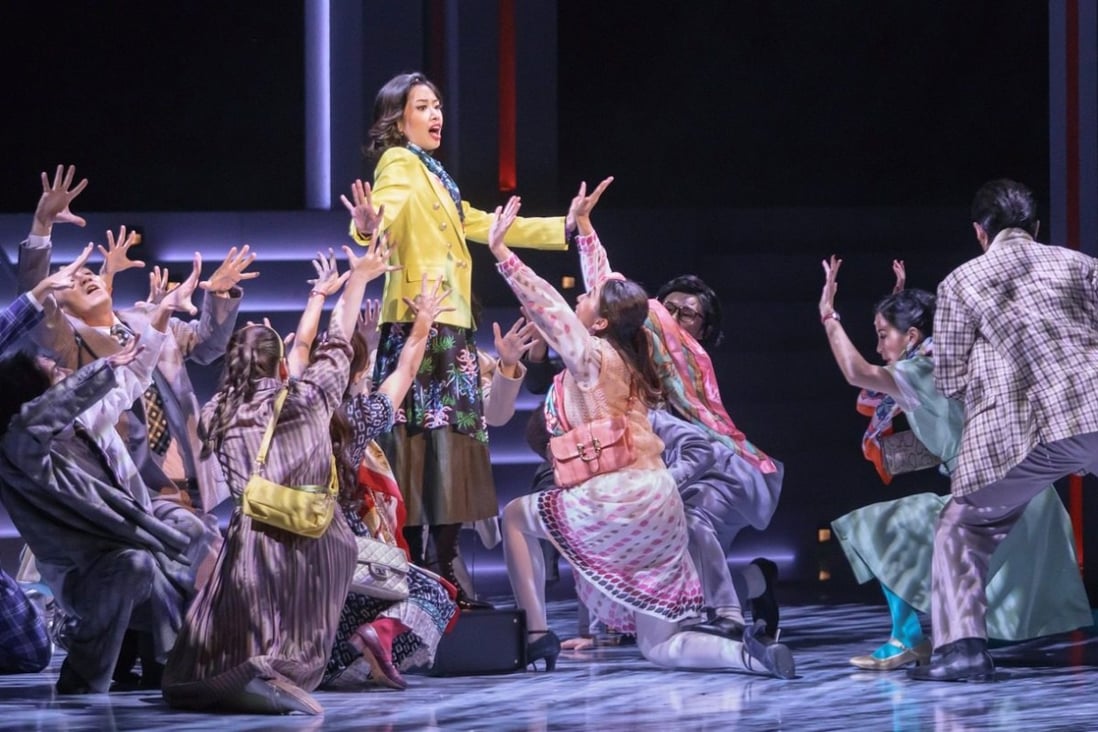 Pak Ching-ying (centre) as Mary Chin in a scene from The Woman in Kenzo the Musical (2021) staged by Chung Ying Theatre. Photo: Chung Ying Theatre