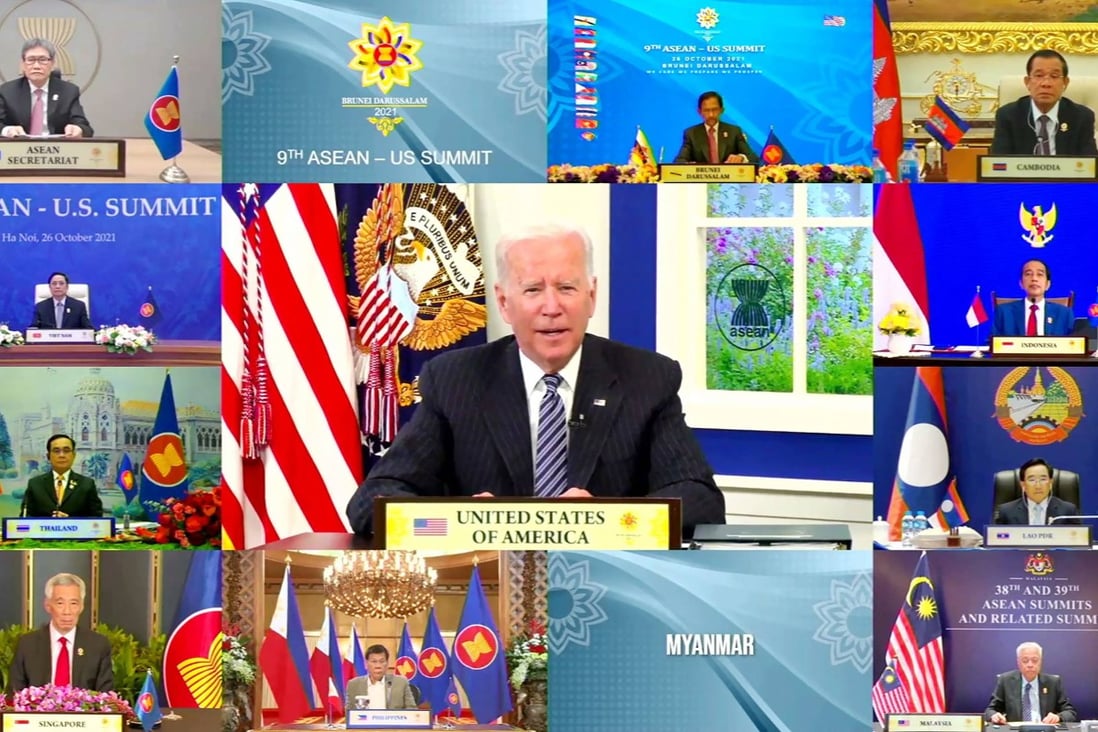 US President Joe Biden takes part in the Asean-US summit via video on October 26. Biden’s participation was seen as another instance of the US comeback in the region. Photo: AFP 