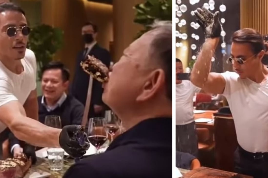 A video of Salt Bae feeding gold-covered steak to Vietnamese minister To Lam sparked a social media outcry. Photo: @NorgiePaul/Twitter, Radio Free Asia/Youtube