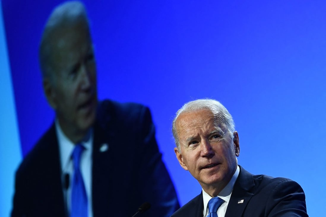 US President Joe Biden delivers a speech during a meeting as part of the World Leaders’ Summit at COP26 in Glasgow on November 2. Photo: AFP 