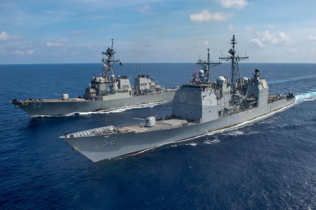 US Navy warships transit the South China Sea in April 2020. File photo: US Navy/Handout