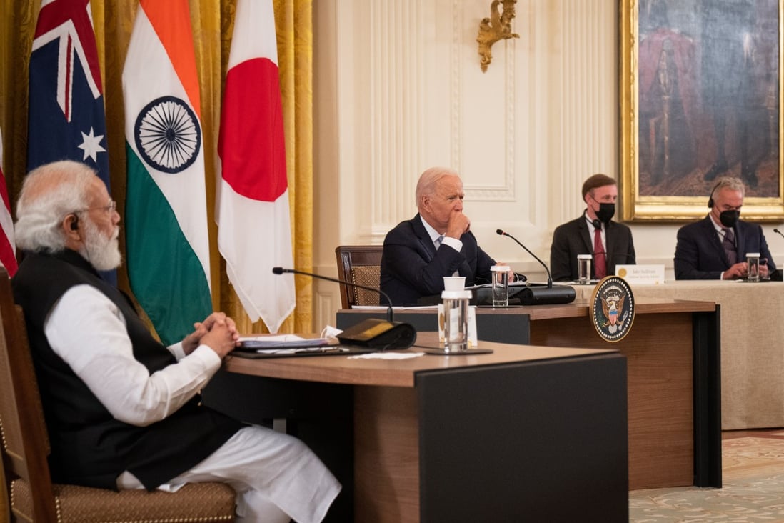 US President Joe Biden (top centre) hosts a meeting with Narendra Modi, India’s prime minister, in the White House in Washington, on September 24. Photo: Bloomberg