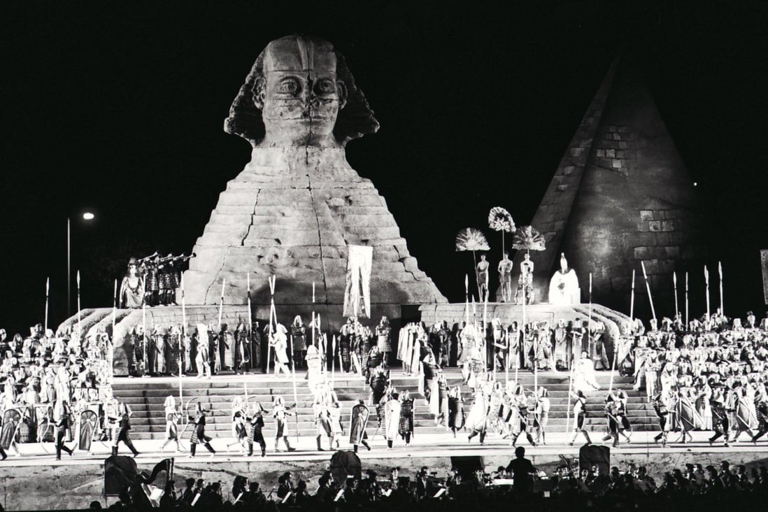 A spectacular scene of Verdi’s epic opera entitled ‘’Aida’’ staged at the Stanley Ho Sports Centre in Pokfulam.