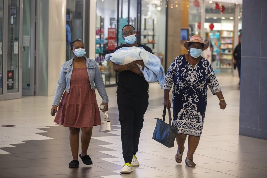 People in a shopping mall, in Johannesburg, South Africa, on November 26. Advisers to the WHO are holding a special session to flesh out information about a worrying new variant of the coronavirus that has emerged in South Africa, although its impact on vaccines may not be known for weeks. Photo: AP