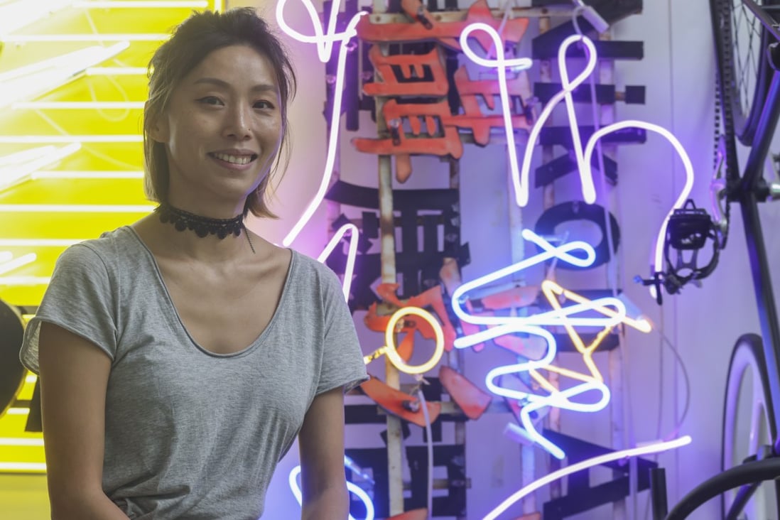 Karen Chan in her studio in Fo Tan in the New Territories. She apprenticed with a 70-year-old  neon master in Hong Kong to become the only active female neon designer and maker in a male-dominated industry. Photo: K. Y. Cheng