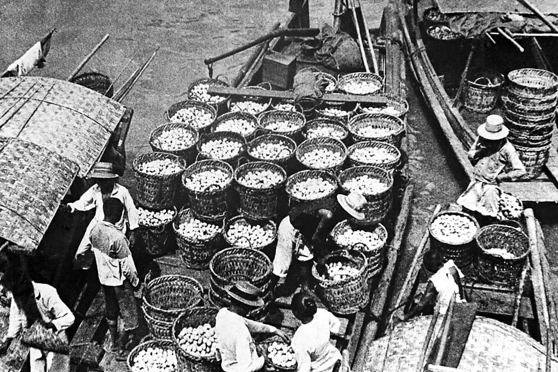 Thousands of Chinese eggs on the quayside in Shanghai, where in a factory they were cracked into four-gallon tins for export to England. At the time Chinese regarded eggs as a useless by-product of farming chickens. Photo: Getty Images
