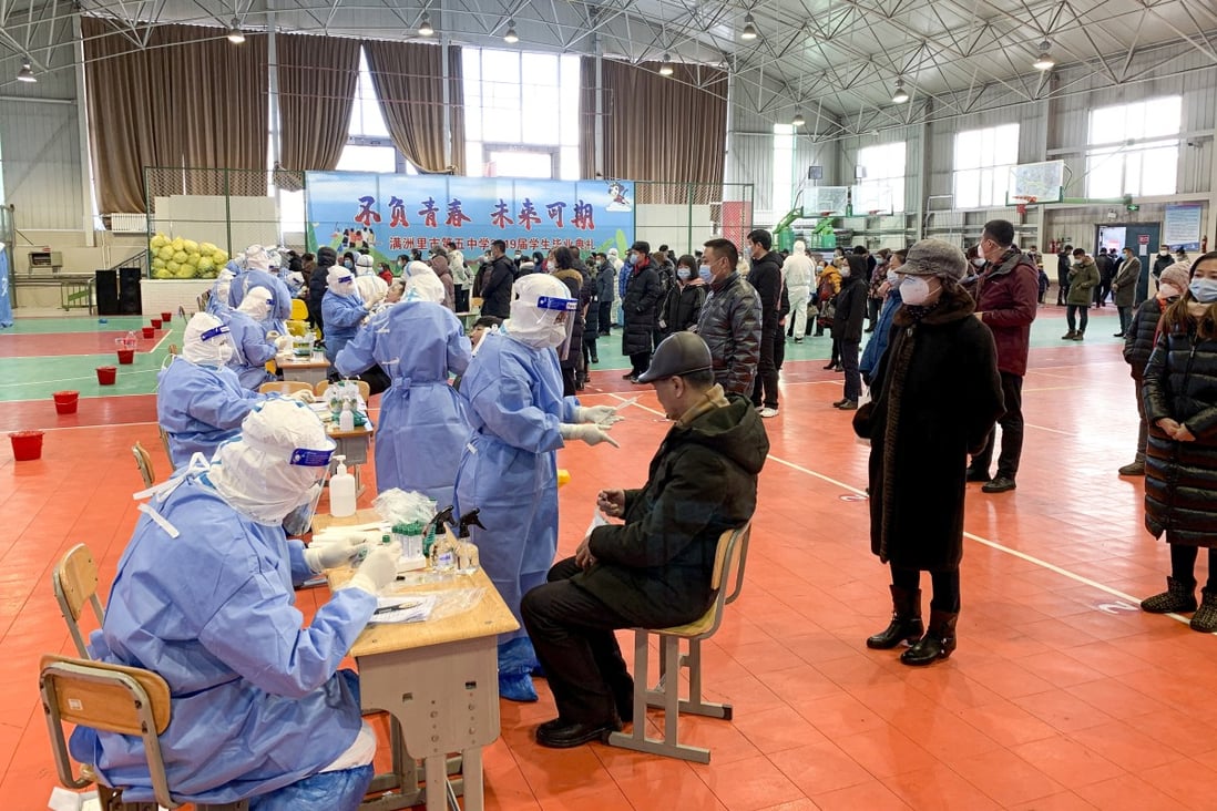 Residents line up for Covid-19 testing in Manzhouli on November 23. Photo: VCG via Getty Images 