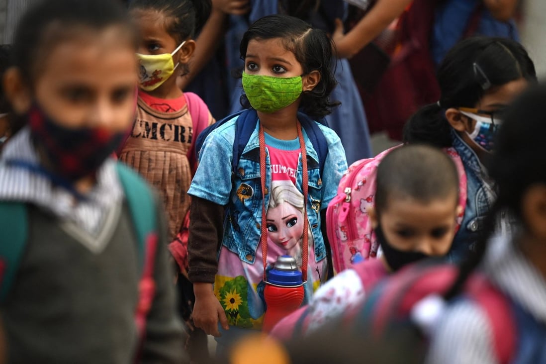 Children pictured in India’s capital New Delhi earlier this months as schools reopened following pandemic-induced closures. Photo: AFP