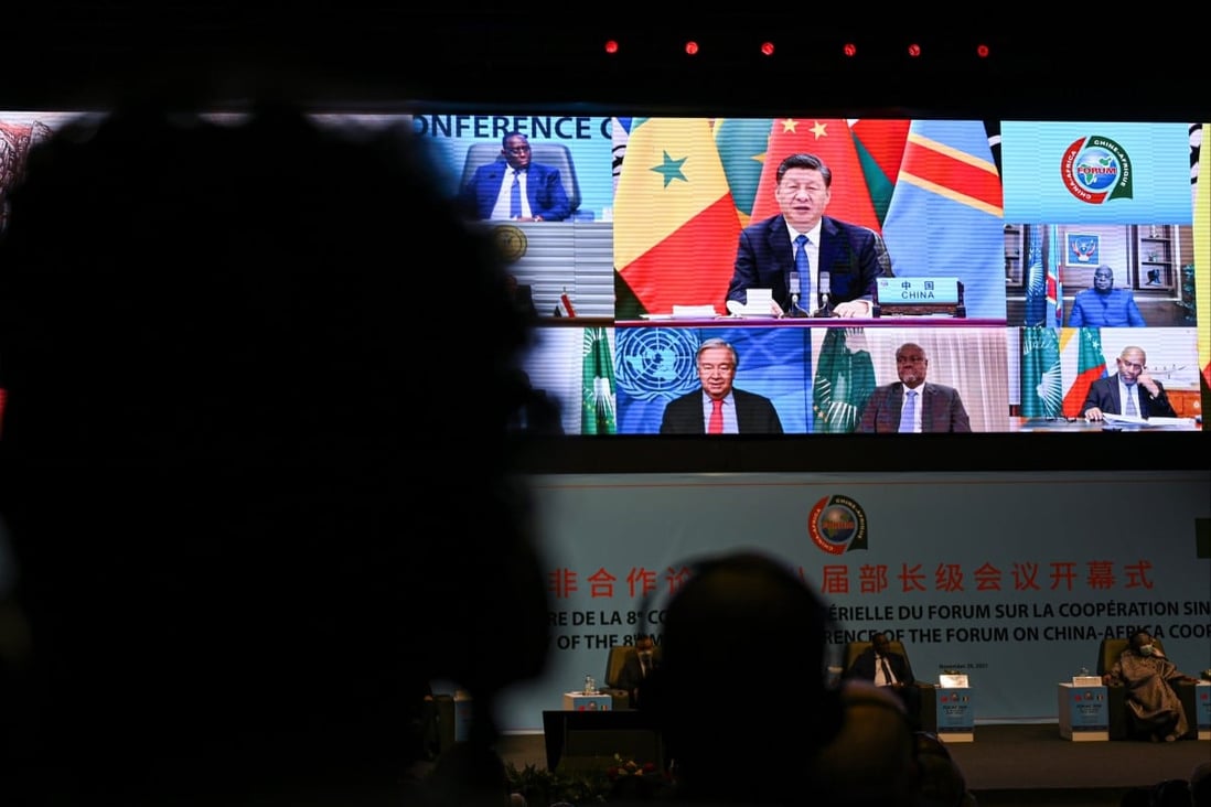Chinese President Xi Jinping addresses the Forum on China-Africa Cooperation, in Dakar, Senegal, via video link on Monday. Photo: Reuters
