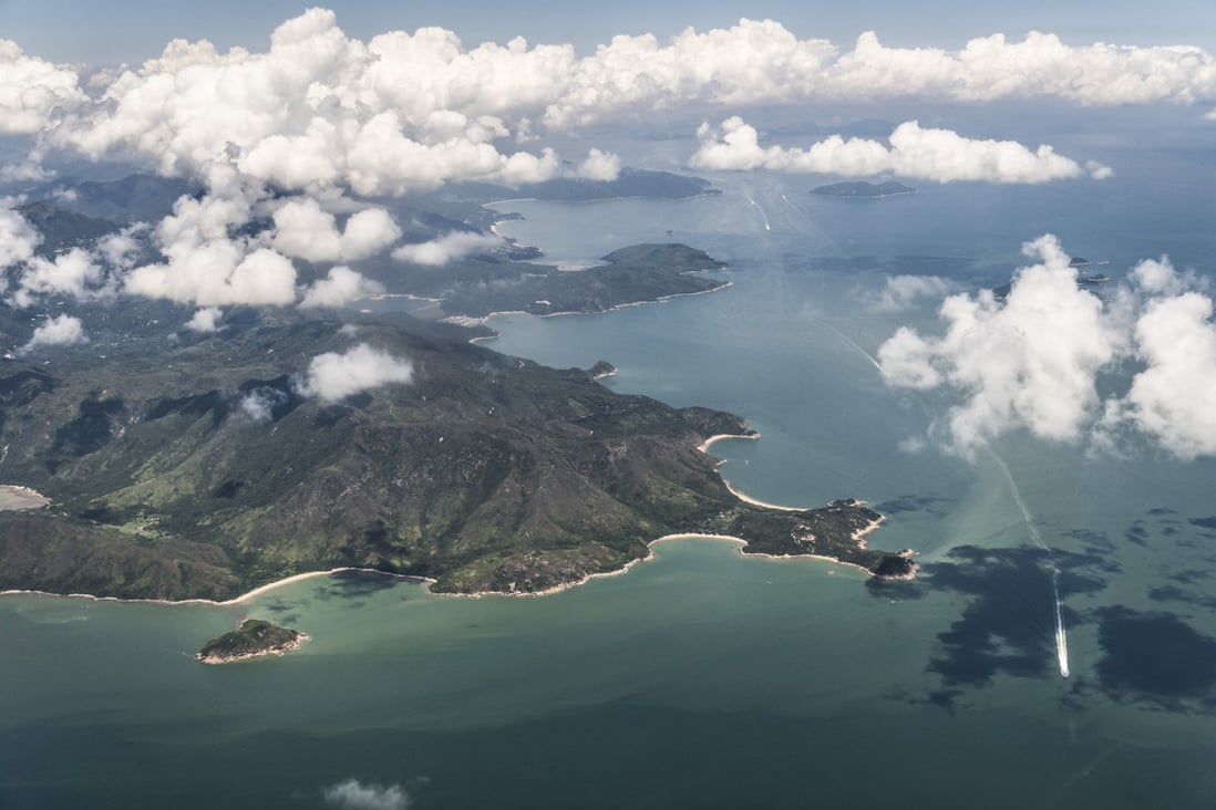 An aerial view of the hills and coastline of Lantau Island. Photo: Getty Images