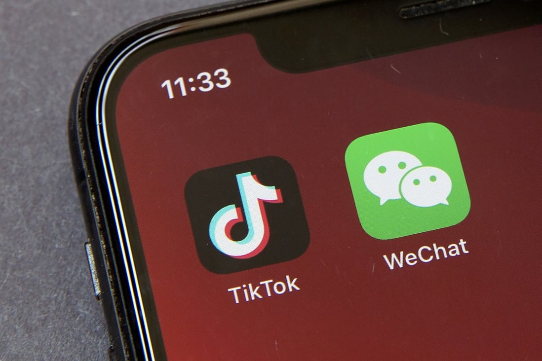 Icons for the smartphone apps TikTok and WeChat are seen on a smartphone screen in Beijing, in a Friday, Aug. 7, 2020 file photo. Photo: AP