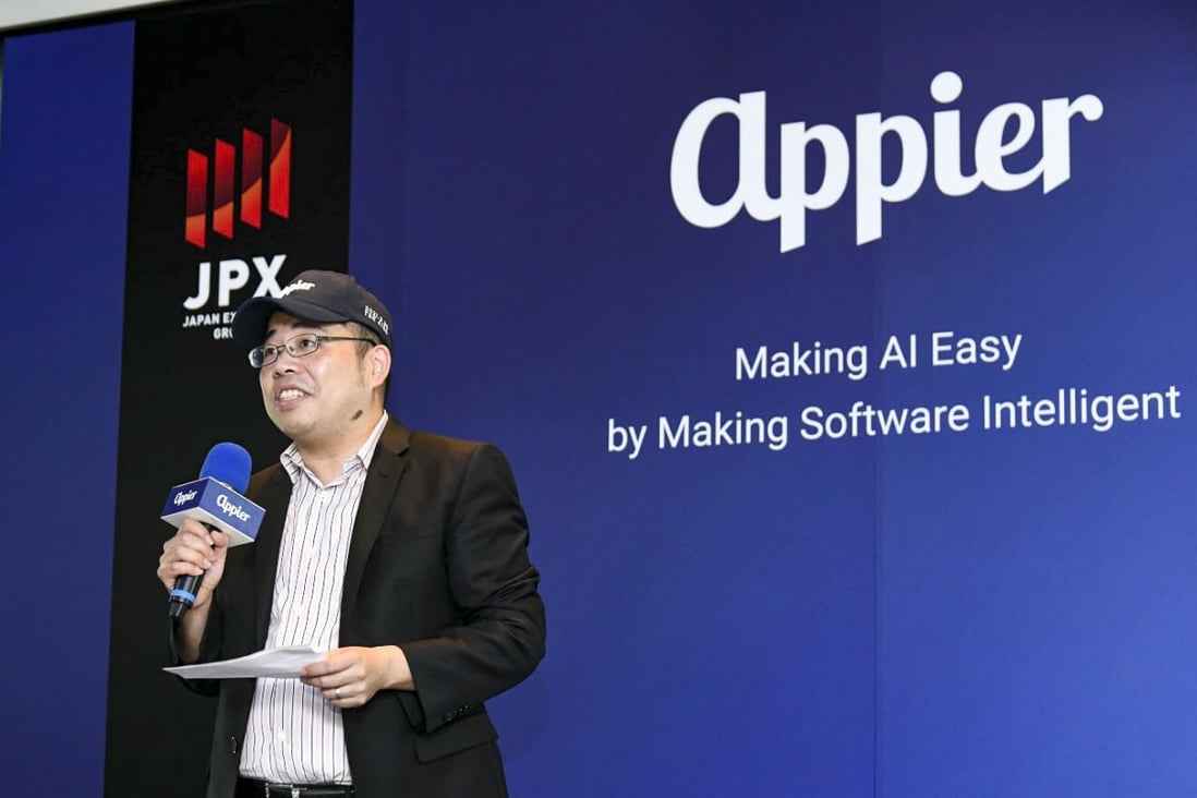 Appier’s Chih-Han Yu speaks during the company’s listing celebration in Tokyo in March this year. Photo: Handout